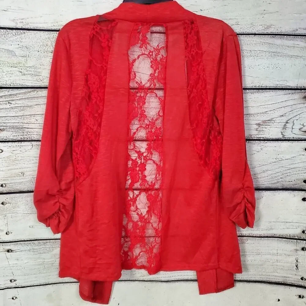 Vanity Medium Red 3/4 Sleeve Open Fronnt Cardigan Cover